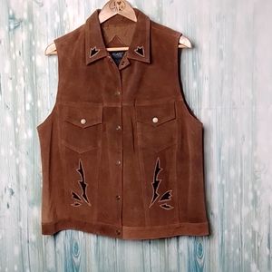 Vintage leather snap button vest 2X
